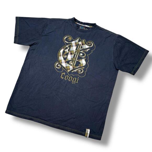 VTG Coogi Patch T-Shirt XXL Plaid Crest Logo Black Gold Stitching Hip Hop Y2K - Picture 2 of 8